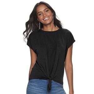 M Apt 9 Black T-Shirt with Striped Pattern and Bottom Tie